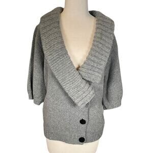 Vintage Dorothy Lee Gray Wool-Cashmere Bubble Sleeve Black Velvet Buttons Medium